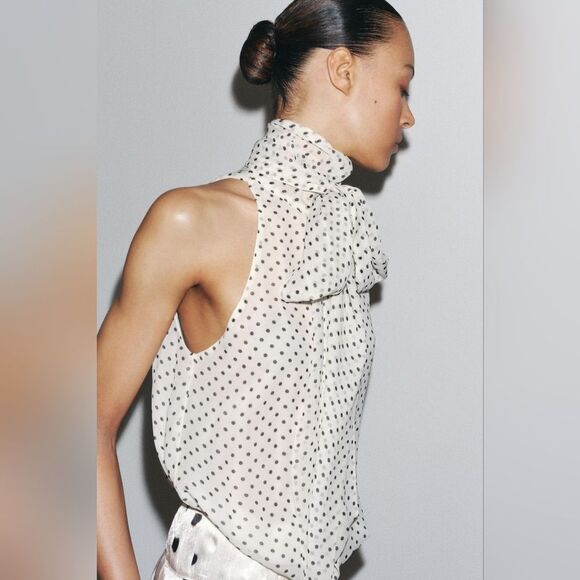 NWT ZARA ZW COLLECTION POLKA DOT HALTER TOP - Picture 1 of 14